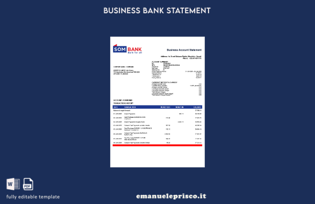 stile verificato Estratto conto della società bancaria somala Sombank Modello Wo